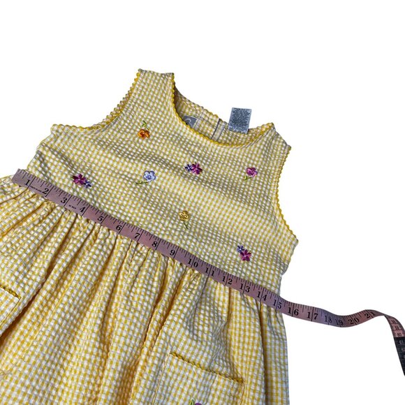 Vintage Youngland Yellow Dress Girls 10 Gingham Floral Embroidered Cottagecore - Picture 7 of 8